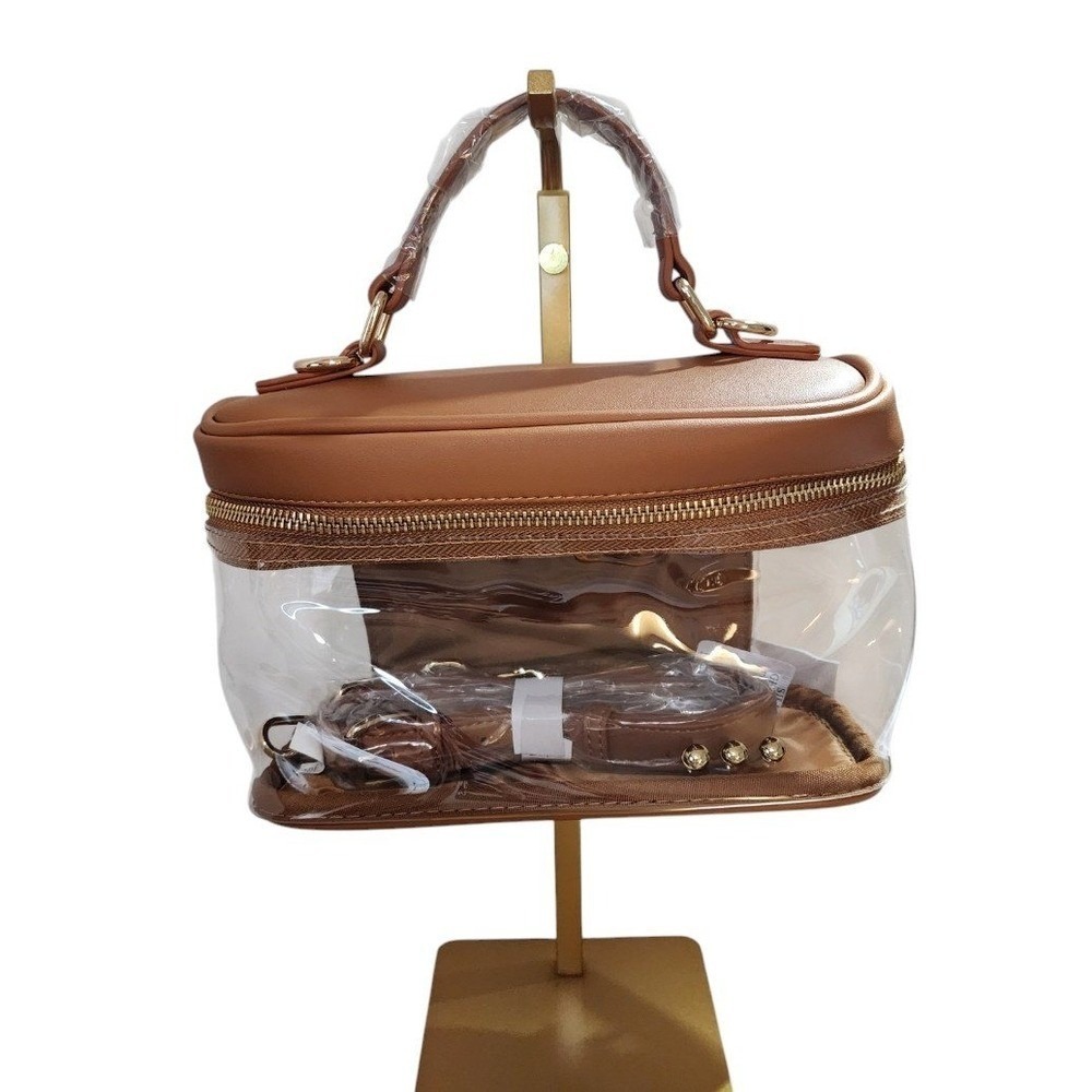 Carissa Clear PVC Stadium Crossbody Bag Brown Trim‎ Gold Hardware NWT